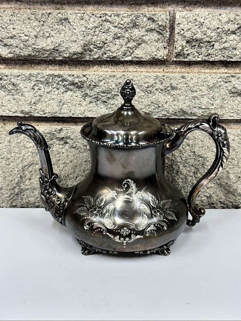 Antique 1890s Forbes Silver Co. #156 Quadruple Silver Plate Victorian Teapot Mon